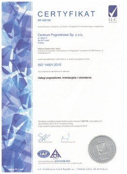 Certyfikat Certyfikat ISO 14001:2015